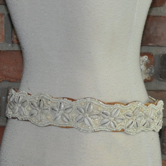 Ivory Coastal Hippie Hip Hugger Real Shell, Hand Beaded Belt w/Ties Wearable Art - Picture 2 of 3